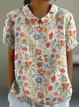 Rosa™ Blomstret, kortermet bluse med blomster