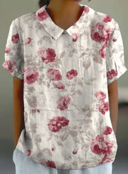 Rosa™ Blomstret, kortermet bluse med blomster